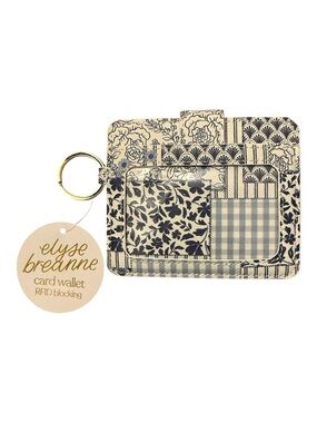 Cream and Navy Floral Card Wallet with Key Ring